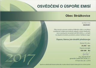 Osvědčení o úspoře emisí za rok 2017