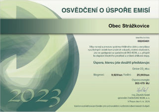 Osvědčení o úspoře emisí za rok 2023