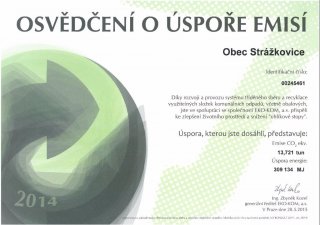 Osvědčení o úspoře emisí za rok 2014