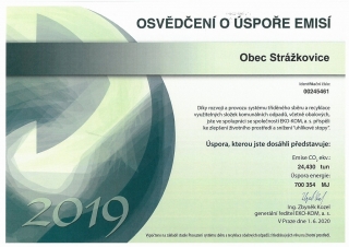 Osvědčení o úspoře emisí za rok 2019