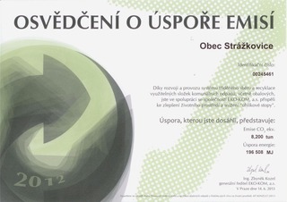 Osvědčení o úspoře emisí za rok 2012