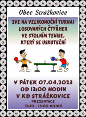 Velikonoční turnaj ve stolním tenise - KD Strážkovice