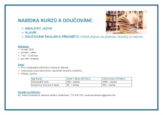 Nabídka kurzů - Angličtina, klavír, doučování