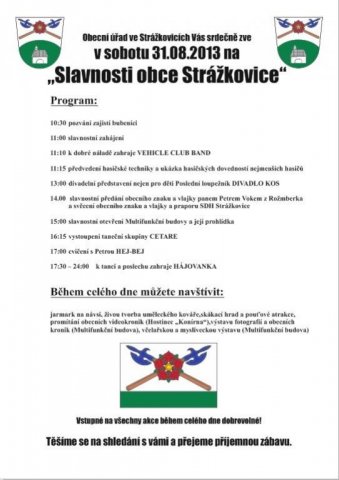 Pozvánka na Slavnosti obce Strážkovice 2013