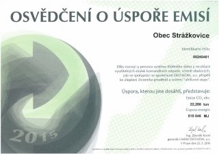 Osvědčení o úspoře emisí za rok 2015