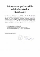 Informace o počtu a sídle volebního okrsku Strážkovice