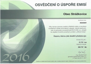 Osvědčení o úspoře emisí za rok 2016